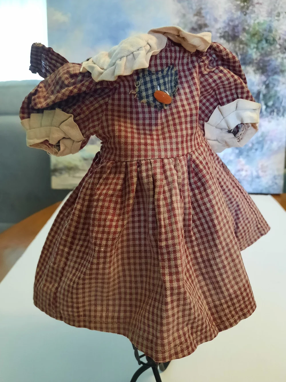 Vintage-Style Doll Dress in Burgundy Gingham